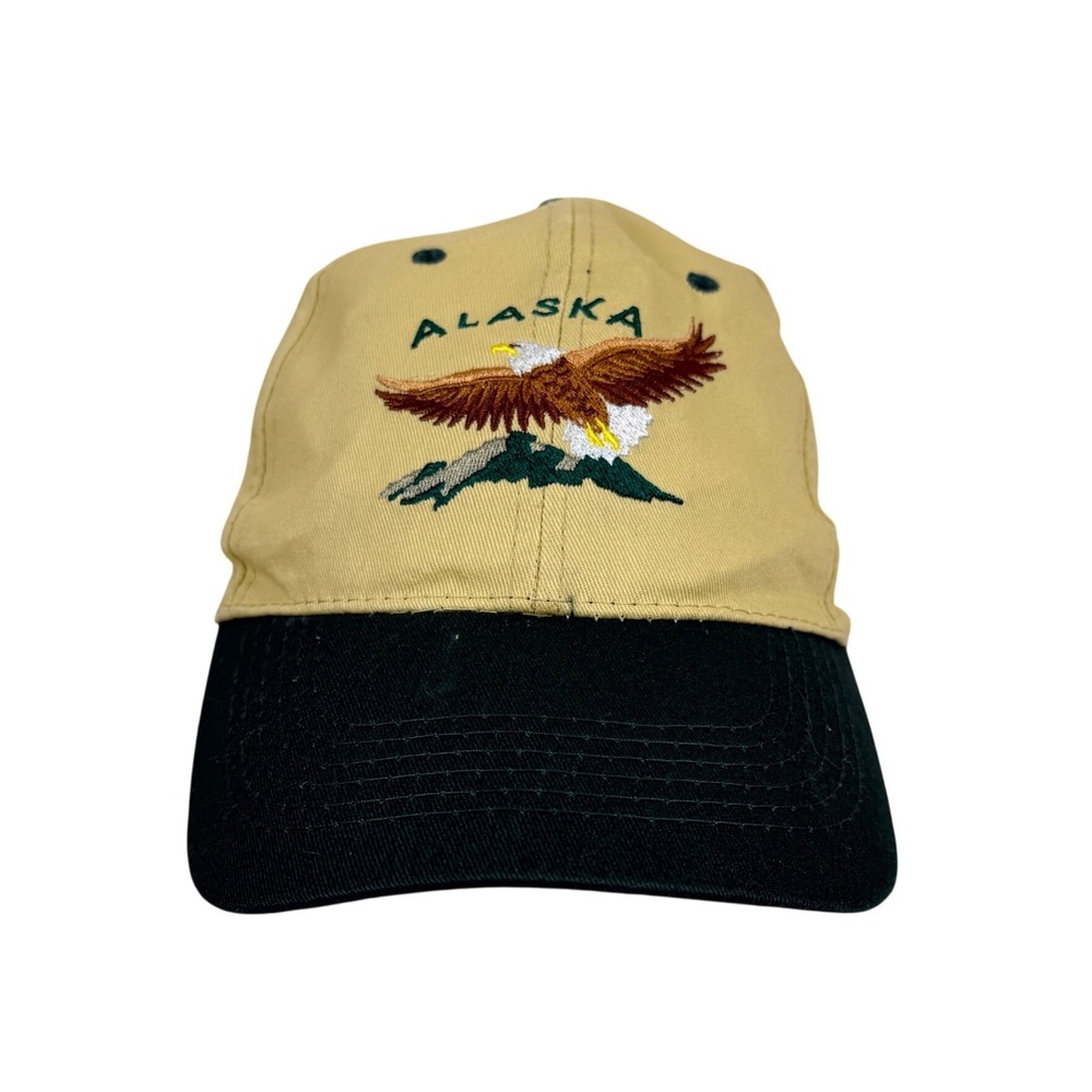 Vintage Alaska Shirt Company Bald Eagle Embroidered Snapback Hat Tan‎ Black OS